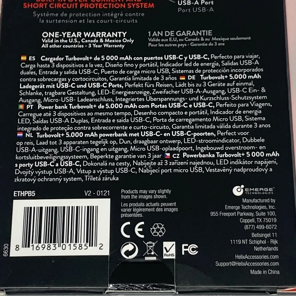 NWT Helix Power Bank 5,000 mAh with Dual USB-A Ports Black
